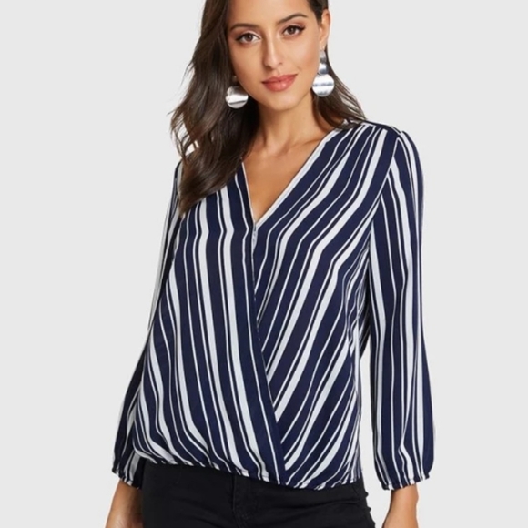 Adrianna Papell Tops - 💚 Adrianna Papell Stripe Faux Wrap Shirt Top M